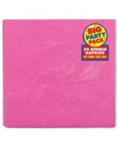 Amscan 2-Ply Paper Dinner Napkins, 7-3/4in x 7-3/4in, Bright Pink, 50 Napkins Per Pack, Set Of 2 Packs