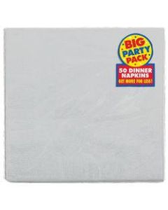 Amscan 2-Ply Paper Dinner Napkins, 7-3/4in x 7-3/4in, Silver, 50 Napkins Per Pack, Set Of 2 Packs