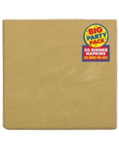 Amscan 2-Ply Paper Dinner Napkins, 7-3/4in x 7-3/4in, Gold, 50 Napkins Per Pack, Set Of 2 Packs