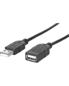 Manhattan Hi-Speed USB 2.0 A Male/A Female Extension Cable, 10ft, Black - Retail Blister - Hi-Speed USB for ultra-fast data transfer rates with zero data degradation