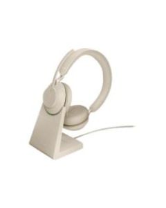 Jabra Evolve2 65 UC Stereo - Headset - on-ear - Bluetooth - wireless - USB-A - noise isolating - beige - with charging stand