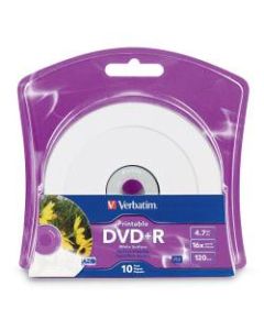 Verbatim DVD+R 4.7GB 16X White Inkjet Printable with Branded Hub - 10pk Blister - Inkjet Printable