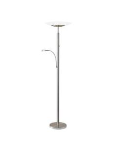 Adesso Stellar LED Torchiere with Reading Light, 72inH, Frosted Shade/Brushed Steel Base