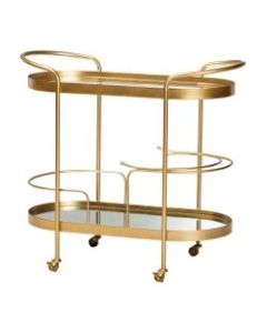Baxton Studio Modern And Contemporary Glam Oval 2-Tier Mobile Wine Bar Cart, Brushed Gold