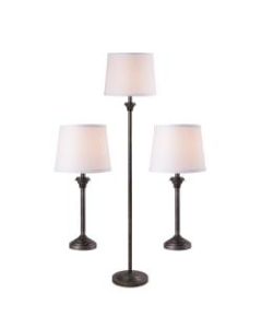 Kenroy Home Concord Floor/Table Lamp Set, White Shades/Vintage Metal Bases, Set Of 3 Lamps