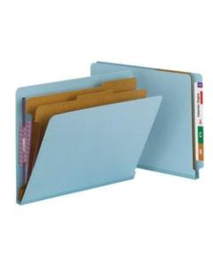 Smead End-Tab Classification Folders, 8 1/2in x 11in, 2 Divider, 2 Partition, 100% Recycled, Blue, Pack Of 10