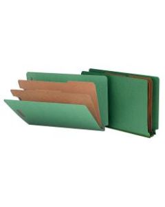 Smead End-Tab Classification Folders, 8 1/2in x 14in, 2 Divider, 2 Partition, 50% Recycled, Green, Pack Of 10