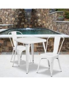 Flash Furniture Square Metal Indoor-Outdoor Table Set With 2 Stack Chairs, 29inH x 27-3/4inW x 27-3/4inD, White