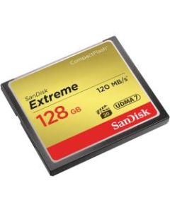 SanDisk Extreme 128 GB CompactFlash - 120 MB/s Read - 120 MB/s Write - 400x Memory Speed - Lifetime Warranty
