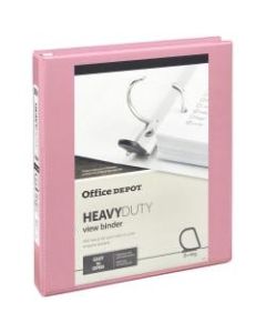 Office Depot Heavy-Duty View 3-Ring Binder, 1in D-Rings, 49% Recycled, Pink