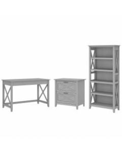 Bush Furniture Key West 48inW Writing Desk With 2-Drawer Lateral File Cabinet And 5-Shelf Bookcase, Cape Cod Gray, Standard Delivery