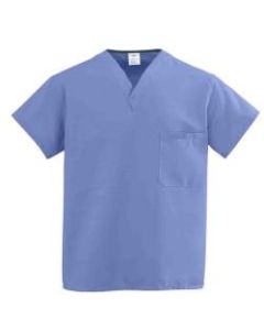 Medline ComfortEase Unisex 1-Pocket Reversible Scrub Top, Small, Ceil Blue