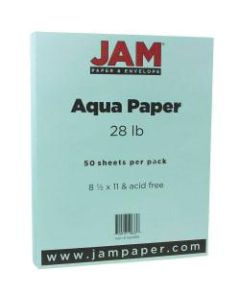 JAM Paper Printer Paper, Letter Size (8 1/2in x 11in), 28 Lb, Aqua Blue, Ream Of 50 Sheets