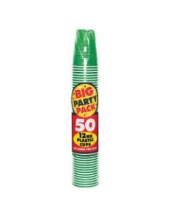 Amscan Plastic Cups, 12 Oz, Festive Green, 50 Cups Per Pack, Case Of 4 Packs