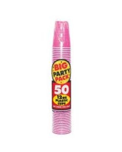 Amscan Plastic Cups, 12 Oz, Bright Pink, 50 Cups Per Pack, Case Of 4 Packs