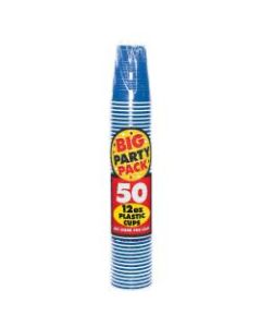 Amscan Plastic Cups, 12 Oz, Royal Blue, 50 Cups Per Pack, Case Of 4 Packs