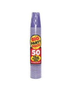 Amscan Plastic Cups, 12 Oz, Purple, 50 Cups Per Pack, Case Of 4 Packs