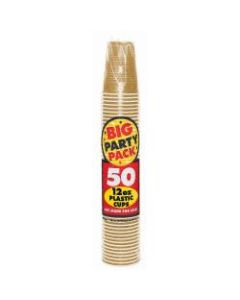 Amscan Plastic Cups, 12 Oz, Gold, 50 Cups Per Pack, Case Of 4 Packs