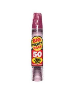 Amscan Plastic Cups, 12 Oz, Berry, 50 Cups Per Pack, Case Of 4 Packs