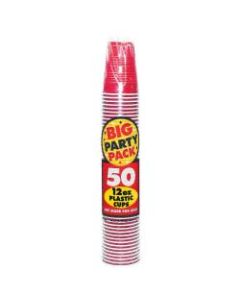Amscan Plastic Cups, 12 Oz, Apple Red, 50 Cups Per Pack, Case Of 4 Packs