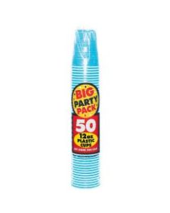 Amscan Plastic Cups, 12 Oz, Caribbean Blue, 50 Cups Per Pack, Case Of 4 Packs