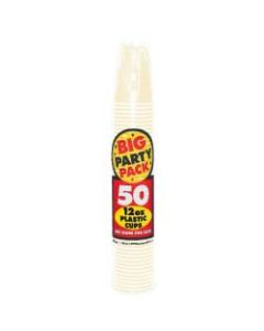 Amscan Plastic Cups, 12 Oz, Vanilla Creme, 50 Cups Per Pack, Case Of 4 Packs