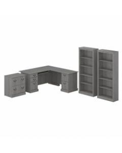 Bush Furniture Saratoga 66inW L-Shaped Computer Desk With File Cabinet And Bookcase Set, Modern Gray, Standard Delivery