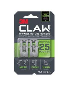 3M CLAW Drywall Picture Hanger 25-lb Capacity, Pack of 4 Hangers, 4 Spot Markers