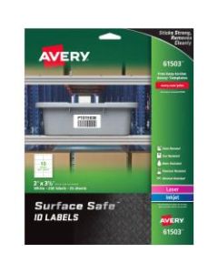 Avery Surface Safe ID Labels - Removable Adhesive - 2in Width x 3 1/2in Length - Rectangle - Laser, Inkjet - White - Polyester - 10 / Sheet - 25 Total Sheets - 250 / Pack