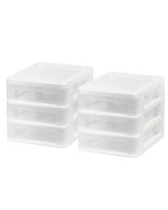 Iris Plastic 3-Drawer Desk Organizers, 6 7/8in x 6 3/4in x 8 3/8in, White, Set Of 2