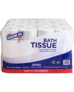 Genuine Joe Low Core 2-ply Bath Tissue - 2 Ply - 1000 Sheets/Roll - White - Embossed - For Bathroom - 2016 / Pallet