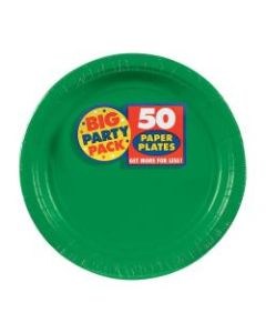 Amscan Big Party Pack 7in Round Paper Plates, Festive Green, 50 Plates Per Pack, Set Of 2 Packs