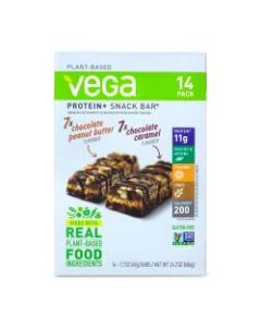 Vega Protein+ Snack Bars, Chocolate Peanut Butter/Chocolate Caramel, 1.7 Oz, Box Of 14 Bars