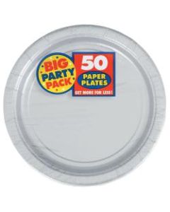 Amscan Big Party Pack 7in Round Paper Plates, Silver, 50 Plates Per Pack, Set Of 2 Packs