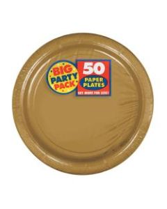 Amscan Big Party Pack 7in Round Paper Plates, Gold, 50 Plates Per Pack, Set Of 2 Packs