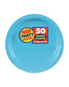 Amscan Big Party Pack 7in Round Paper Plates, Caribbean Blue, 50 Plates Per Pack, Set Of 2 Packs