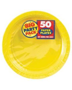 Amscan Big Party Pack 9in Round Paper Plates, Sunshine Yellow, 50 Plates Per Pack, Set Of 2 Packs