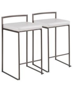 LumiSource Fuji Stacker Counter Stools, White Seat/Antique Frame, Set of 2 Stools