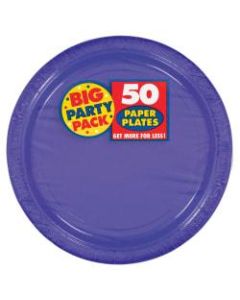 Amscan Big Party Pack 9in Round Paper Plates, Purple, 50 Plates Per Pack, Set Of 2 Packs