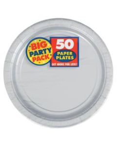 Amscan Big Party Pack 9in Round Paper Plates, Silver, 50 Plates Per Pack, Set Of 2 Packs