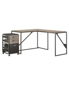 Bush Furniture Refinery 50inW L Shaped Industrial Desk With 37inW Return And Mobile File Cabinet, Rustic Gray/Charred Wood, Standard Delivery