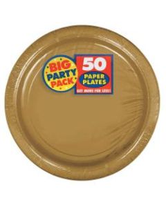 Amscan Big Party Pack 9in Round Paper Plates, Gold, 50 Plates Per Pack, Set Of 2 Packs