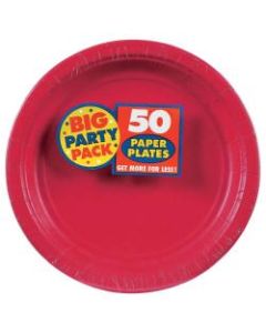 Amscan Big Party Pack 9in Round Paper Plates, Apple Red, 50 Plates Per Pack, Set Of 2 Packs