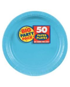 Amscan Big Party Pack 9in Round Paper Plates, Caribbean Blue, 50 Plates Per Pack, Set Of 2 Packs