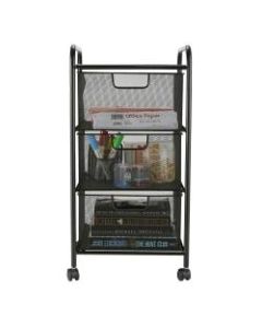 Mind Reader Metal Mesh 3-Drawer Rolling Cart With Handles, 23in x 12in x 12 3/4in, Black