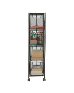 Mind Reader Metal Mesh 4-Drawer Storage Cart, 31 1/2in x 7 1/2in x 10 3/4in, Black
