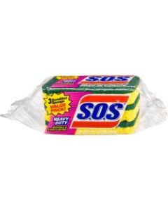 S.O.S Heavy-Duty Scrubber Sponge - 4.5in Height x 2.5in Width x 900 mil Thickness - 24/Carton - Scrim - Yellow, Green