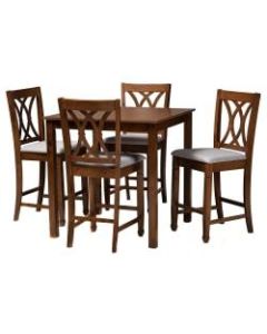 Baxton Studio Reneau Pub Set, 36inH x 35-7/16inW x 35-7/16inD, Gray/Walnut