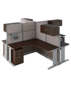 Bush Business Furniture Office in an Hour 4 Person L Shaped Cubicle Workstations, Mocha Cherry, Premium Installation
