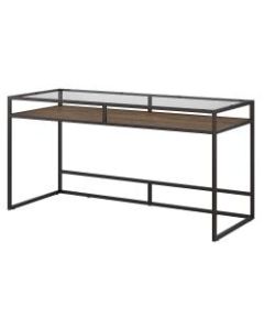 Bush Furniture Anthropology 60inW Glass Top Writing Desk With Shelf, Rustic Brown Embossed, Standard Delivery